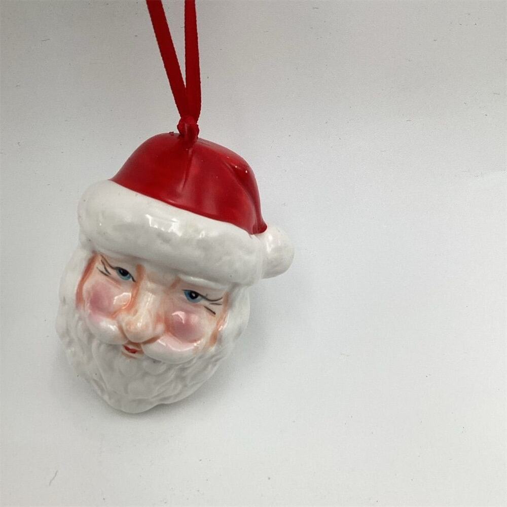 Vintage Santa Claus Porcelain Christmas Ornament 3.5" Red Ribbon